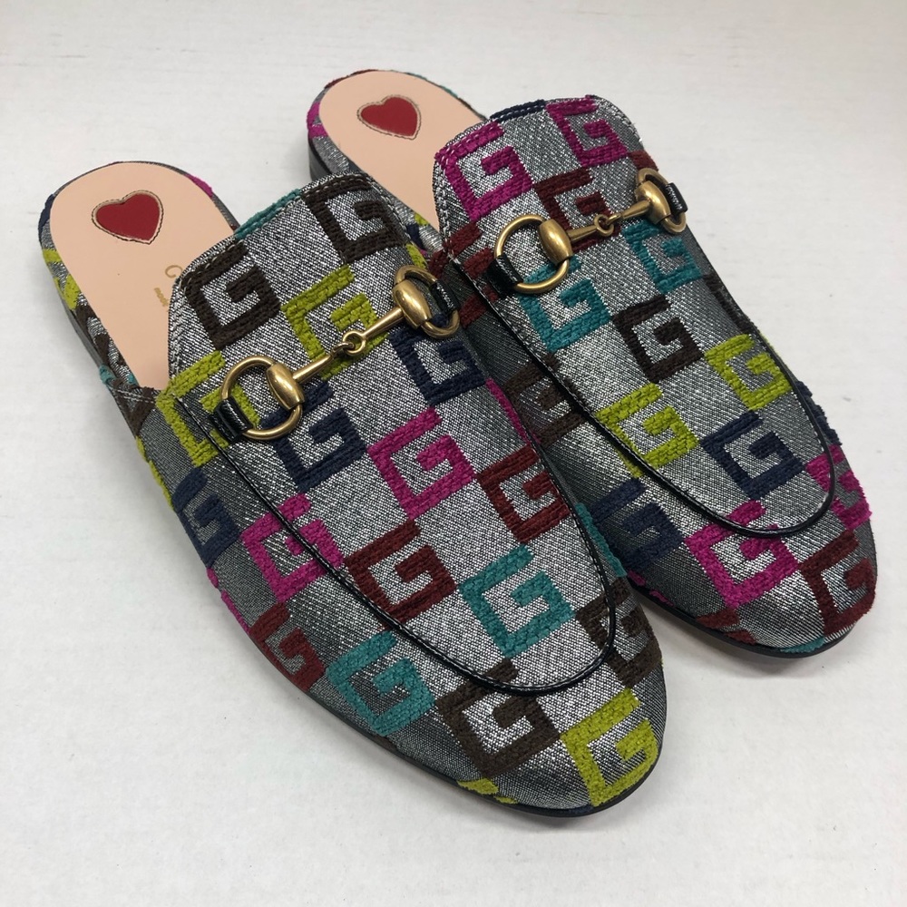 Gucci Princetown velvet multicolored monogram mules, NWOT - Picture 4 of 10